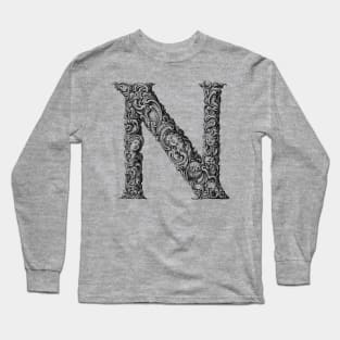 Vintage Initial Letter Lettering Alphabet N Long Sleeve T-Shirt